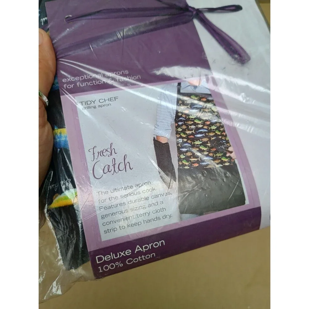 Elegant by Rachel Hart Deluxe Apron Fresh Catch Fish Terry Cloth Cotton NWT